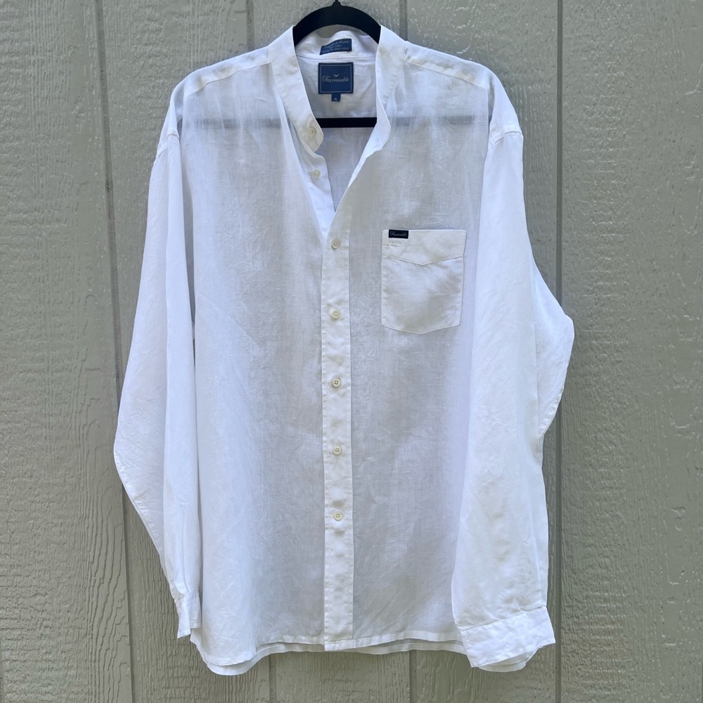 Faconnable band collar White linen Casual Shirt XL - Picture 8 of 8